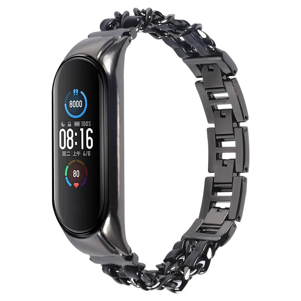 For Xiaomi Mi Band 5/Mi Band 6 Stainless Steel Chain Splicing Watchband Watch Strap - Black - 2