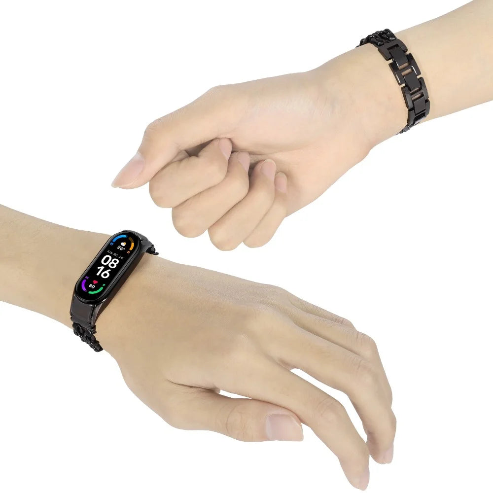 For Xiaomi Mi Band 5/Mi Band 6 Stainless Steel Chain Splicing Watchband Watch Strap - Black - 4