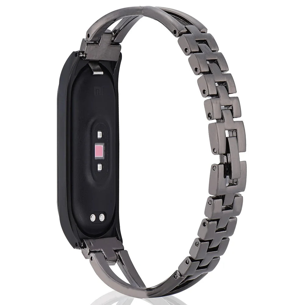 For Xiaomi Mi Band 3/4 Smart Watch X Design Stainless Steel Watch Strap with Rhinestone Decor - Black - 3