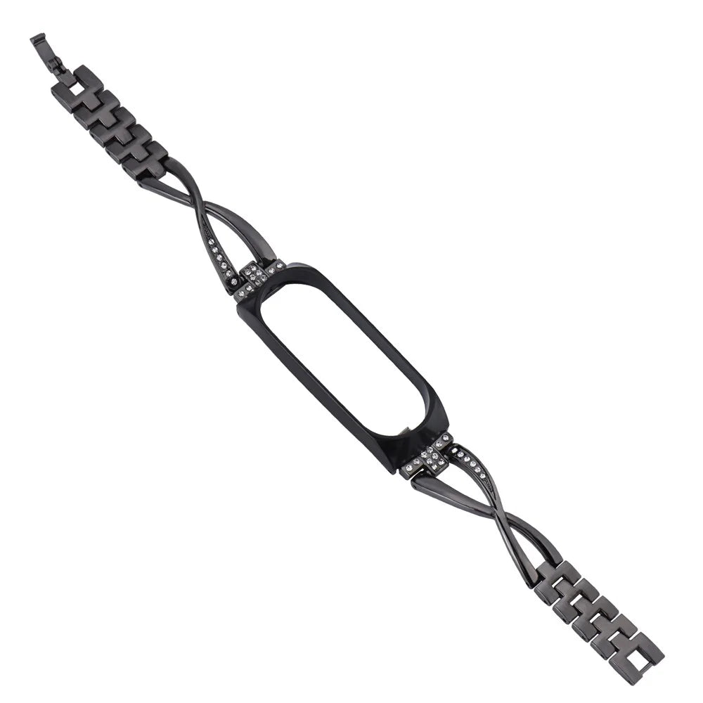 For Xiaomi Mi Band 3/4 Smart Watch X Design Stainless Steel Watch Strap with Rhinestone Decor - Black - 4