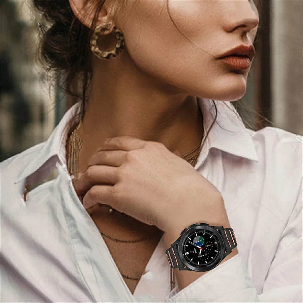 Smart Watch Band for Huawei Watch GT 2 42mm/Watch 2, Top Layer Genuine Leather Wave Stitching Lines Replacement Strap - Black - 5