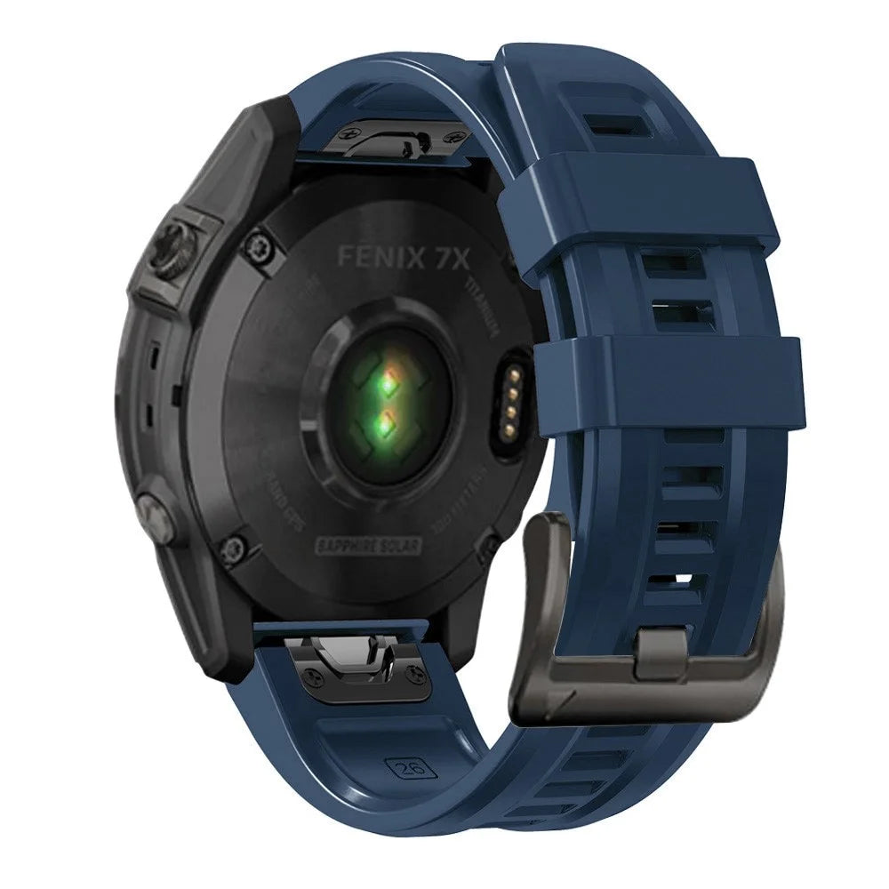 For Garmin Fenix 7X Wear-resistant Silicone Watch Band Replacement Adjustable Wrist Strap with Buckle - Dark Blue - 3