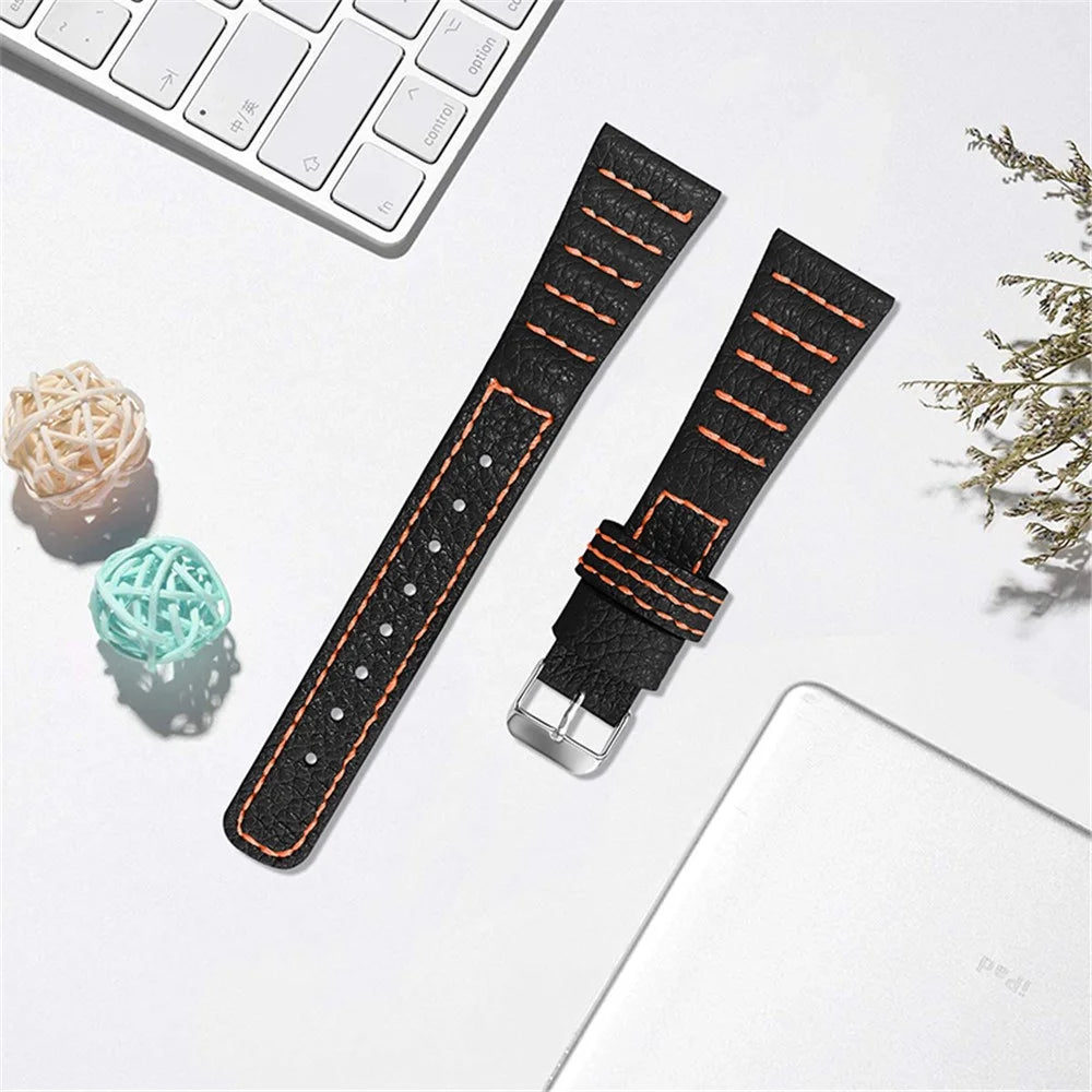 For Huami Amazfit Bip 1S/GTR 42mm/GTS/Bip Lite Soft Durable Top Layer Genuine Leather Wrist Strap Wave Stitching Lines Watchband - Black - 2