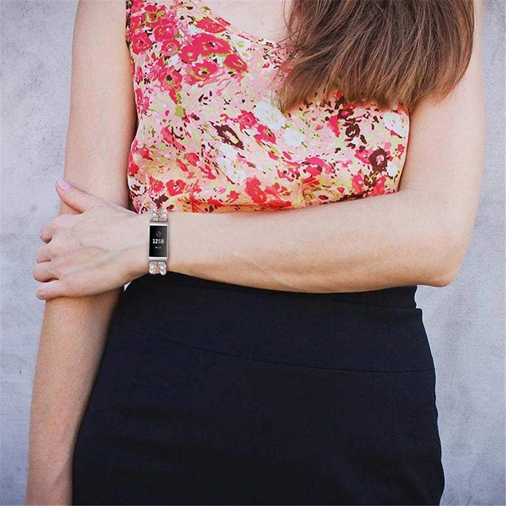For Fitbit Charge 3/Charge 3 SE/Charge 4 Stylish Watch Band Pearl+Nylon Woven Replacement Wrist Strap - Multi-color - 6