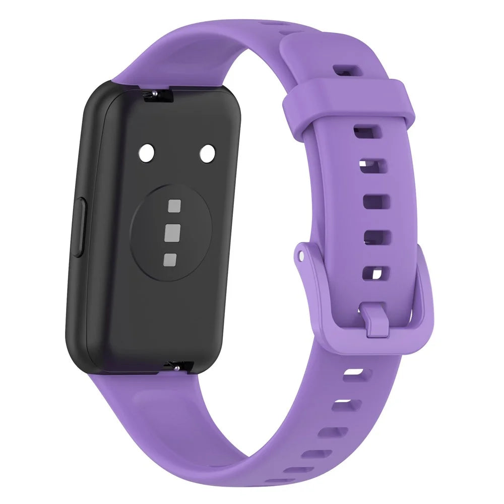Silicone Smart Watch Band for Huawei Band 7, Solid Color Adjustable Wrist Strap Replacement - Lilac Purple - 1