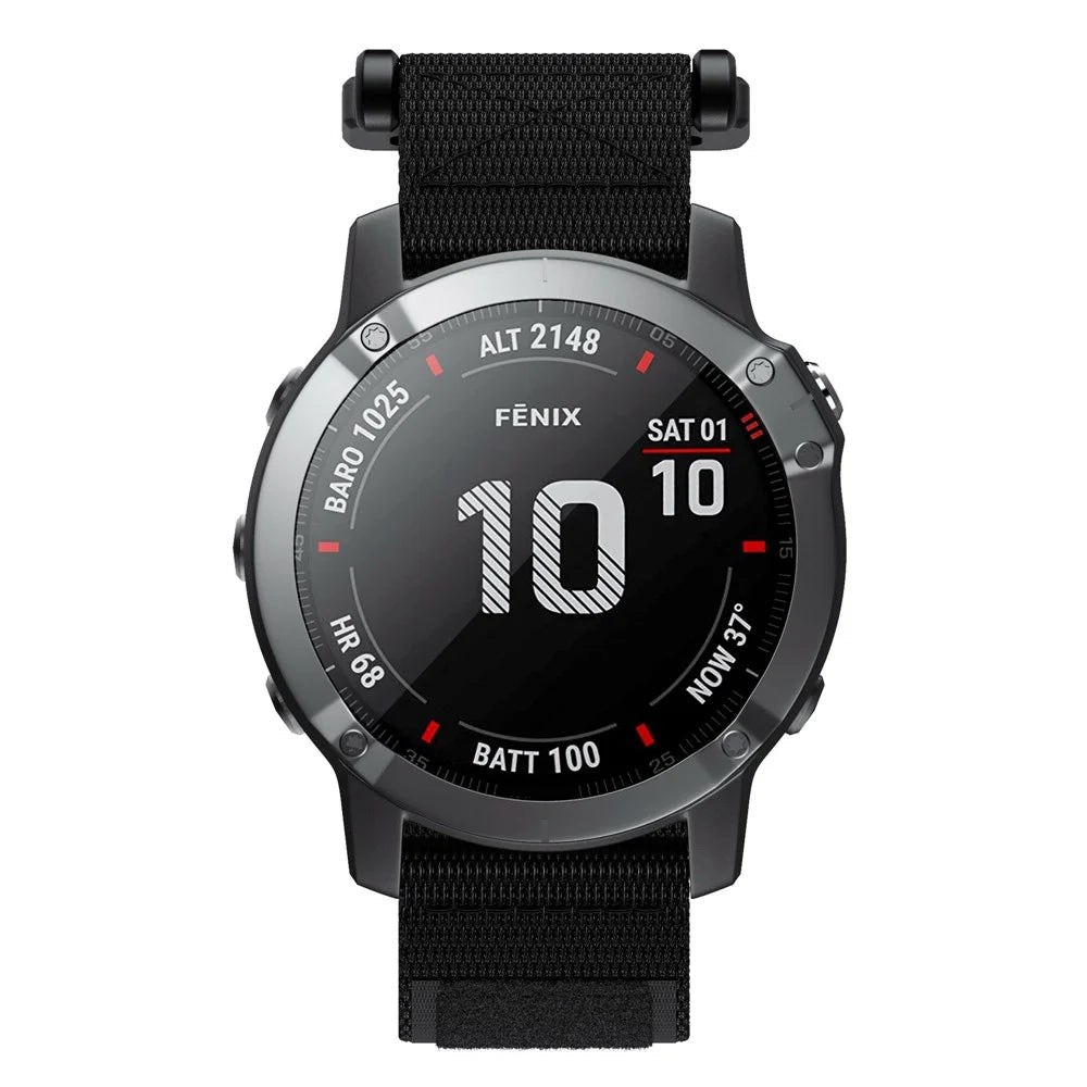 For Garmin Fenix 7X / 6X Pro / Tactix 7 26mm Nylon Loop Sport Watch Band Adjustable Wrist Strap Replacement - Black - 6