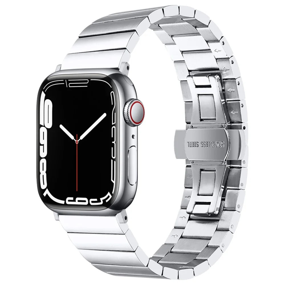 For Apple Watch Ultra 3 2 1 49mm / Series 11 10 46mm / 9 8 7 45mm / SE3 SE2 SE 6 5 4 44mm / 3 2 1 42mm / Watch Ultra 49mm Buckle Design Stainless Steel Wrist Strap Smart Watch Band - Silver - 1