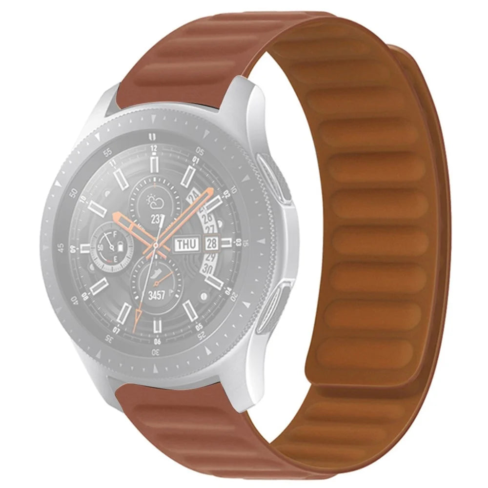 For Samsung Gear S3 Frontier/Classic/Garmin Forerunner 255 22mm Magnetic Watch Strap Silicone Wrist Band Replacement - Brown - 1