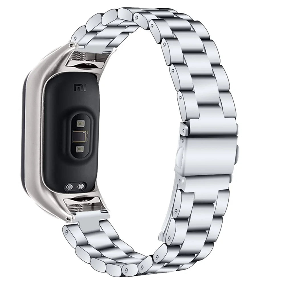 For Xiaomi Mi Band 7 Three-bead Wrist Strap Stainless Steel Watch Band Replacement with Foldable Buckle - Silver - 2