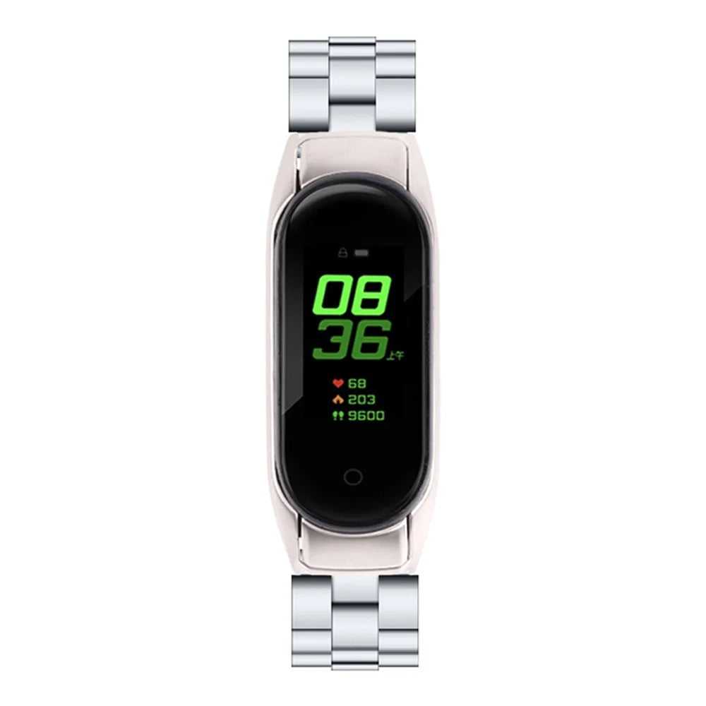 For Xiaomi Mi Band 7 Three-bead Wrist Strap Stainless Steel Watch Band Replacement with Foldable Buckle - Silver - 4
