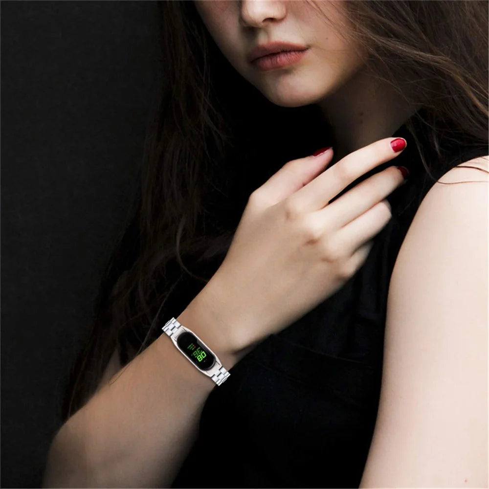 For Xiaomi Mi Band 7 Three-bead Wrist Strap Stainless Steel Watch Band Replacement with Foldable Buckle - Silver - 5
