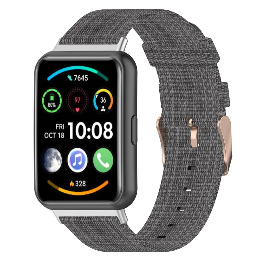 For Huawei Watch Fit 2 Watch Strap with Buckle Nylon Wrist Band Sports Watch 20mm Quick Release Watchband - Dark Grey - 2