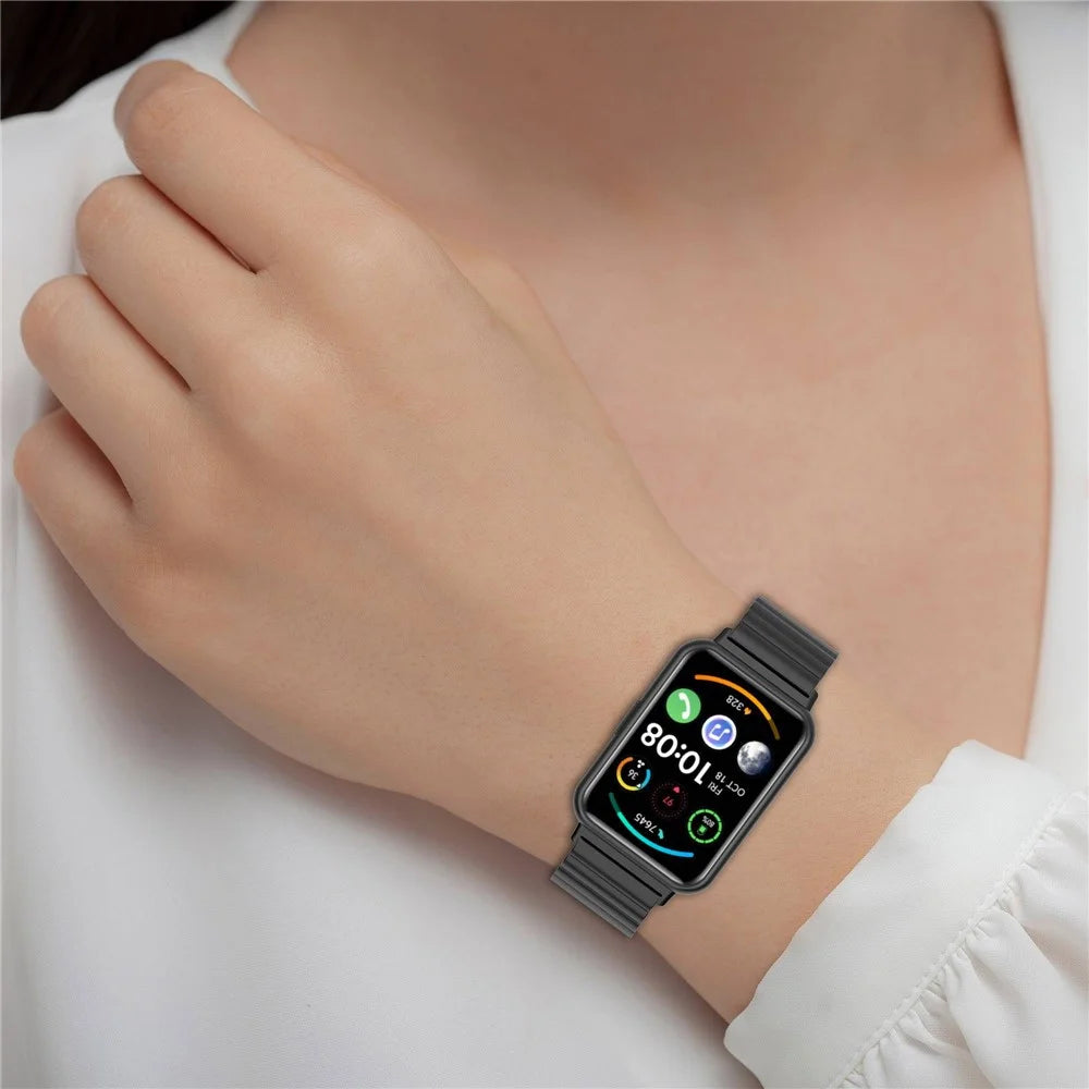 For Huawei Watch Fit 2 Smart Watch Band Buckle Design Metal Wrist Strap Replacement - Black - 6