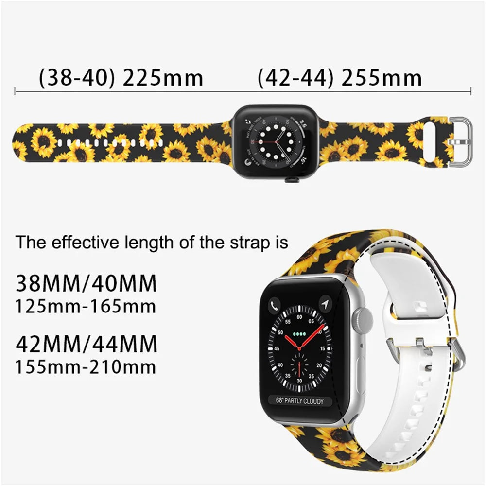 For Apple Watch Ultra 3 2 1 49mm / Series 11 10 46mm / 9 8 7 45mm / SE3 SE2 SE 6 5 4 44mm / 3 2 1 42mm Silicone Pattern Printed Watch Strap Wristband with Buckle - Color Cloud - 7