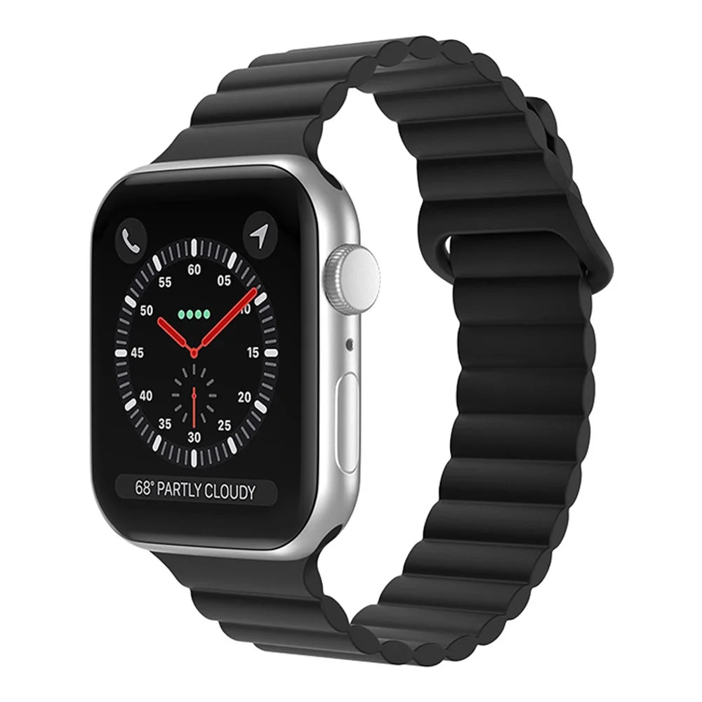 For Apple Watch Series 11 10 42mm / 9 8 7 41mm / SE3 SE2 SE 6 5 4 40mm / 3 2 1 38mm Magnetic Adsorption Replacement Strap Silicone Watch Band with Tail Buckle - Black - 2