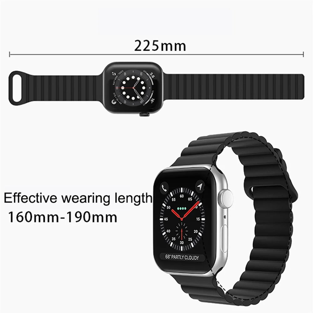 For Apple Watch Series 11 10 42mm / 9 8 7 41mm / SE3 SE2 SE 6 5 4 40mm / 3 2 1 38mm Magnetic Adsorption Replacement Strap Silicone Watch Band with Tail Buckle - Black - 5