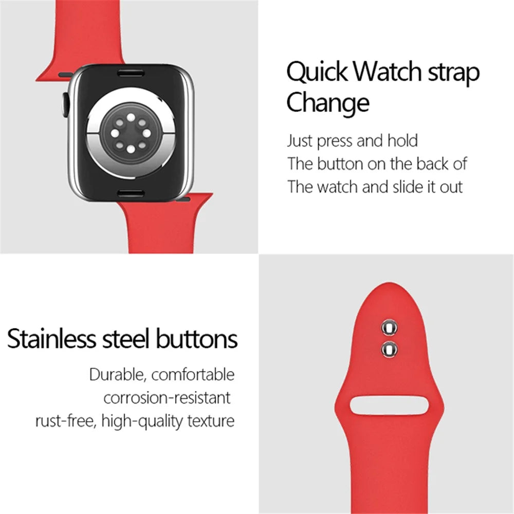 For Apple Watch Ultra 3 2 1 49mm / Series 11 10 46mm / 9 8 7 45mm / SE3 SE2 SE 6 5 4 44mm / 3 2 1 42mm Adjustable Silicone Watch Strap with Double Buttons Buckle, Size L - Black - 6
