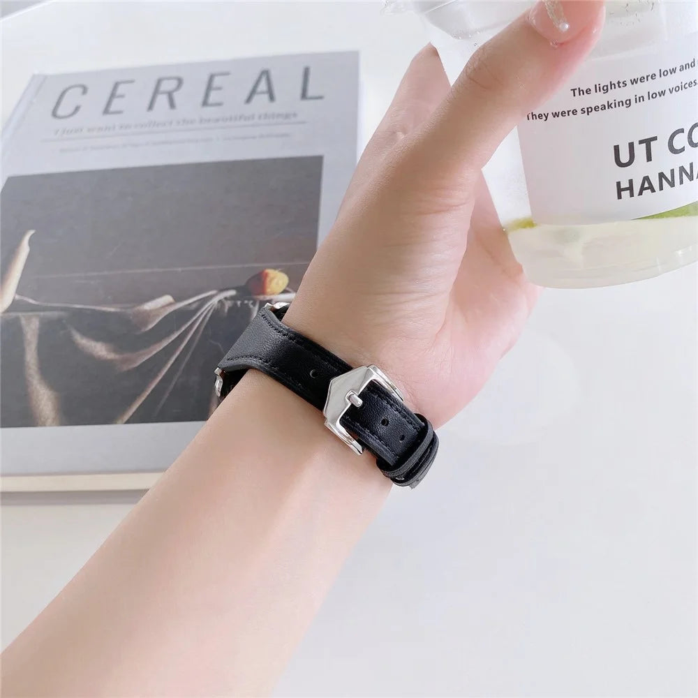 For Apple Watch Series 11 10 42mm / 9 8 7 41mm / SE3 SE2 SE 6 5 4 40mm / 3 2 1 38mm Genuine Leather Anti-Wear Replacement Smart Watch Strap Wrist Band - Black - 7