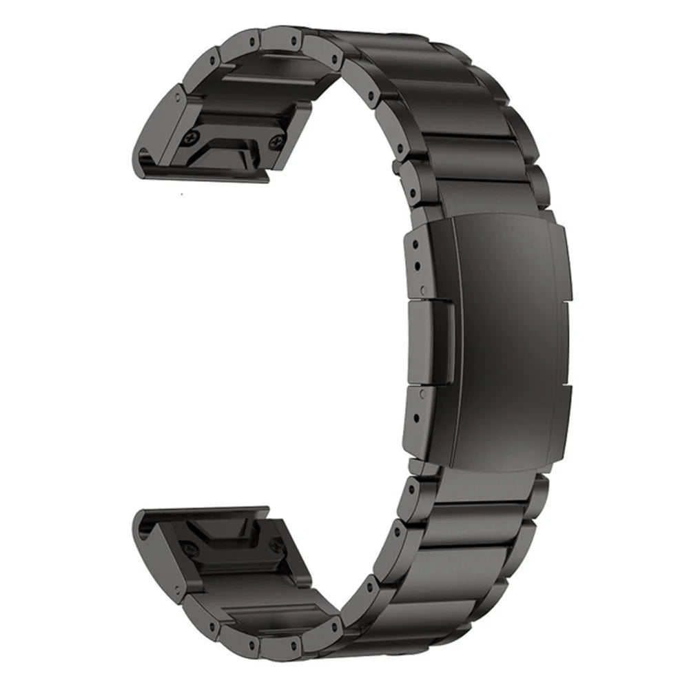 For Garmin Descent G1 / Fenix 7 / 6 Pro / 5 Plus Titanium Steel 3 Beads Smart Watch Band 22mm Universal Quick Release Replacement Strap - Black - 3