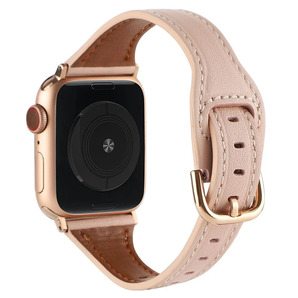 For Apple Watch Ultra 3 2 1 49mm / Series 11 10 46mm / 9 8 7 45mm / SE3 SE2 SE 6 5 4 44mm / 3 2 1 42mm T-Shaped Genuine Leather Watch Band Adjustable Wrist Strap - Pink - 1