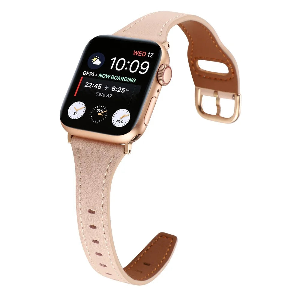 For Apple Watch Ultra 3 2 1 49mm / Series 11 10 46mm / 9 8 7 45mm / SE3 SE2 SE 6 5 4 44mm / 3 2 1 42mm T-Shaped Genuine Leather Watch Band Adjustable Wrist Strap - Pink - 2