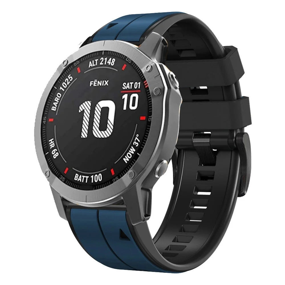 For Garmin Descent G1 / Fenix 7 / Fenix 6 Pro / Fenix 5 Plus Dual Color Silicone Wrist Strap Smart Watch Band 22mm - Dark Blue / Black - 2