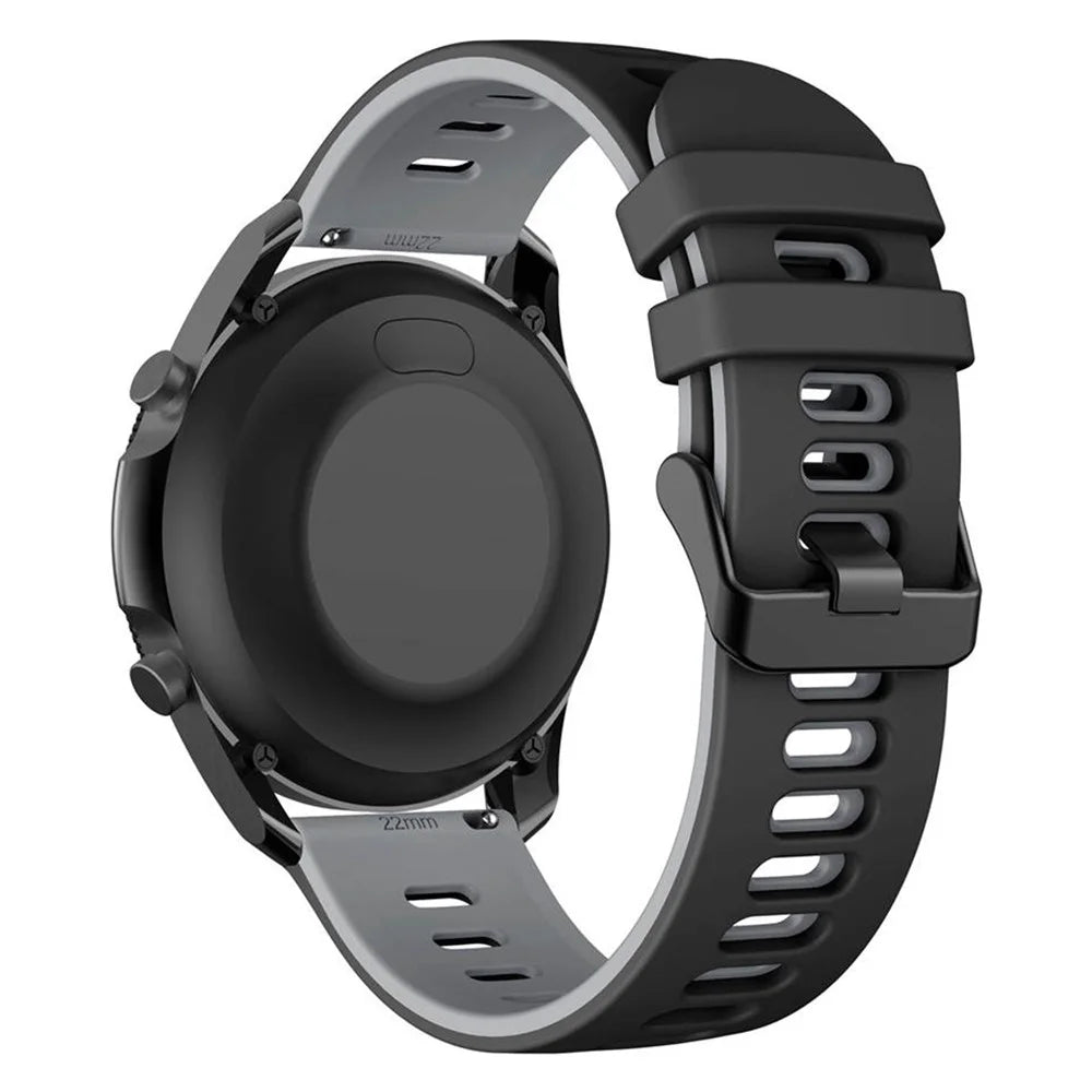 For Samsung Galaxy Watch3 45mm / Huawei Watch 3 / Apex 46mm Dual-Color Silicone Watch Band 22mm Sport Strap Replacement - Black / Grey - 1