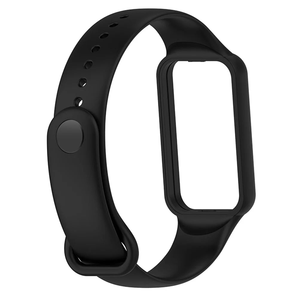 For Huami Amazfit Band 7 Strap TPE Watch Band with Protective Case - Black - 3