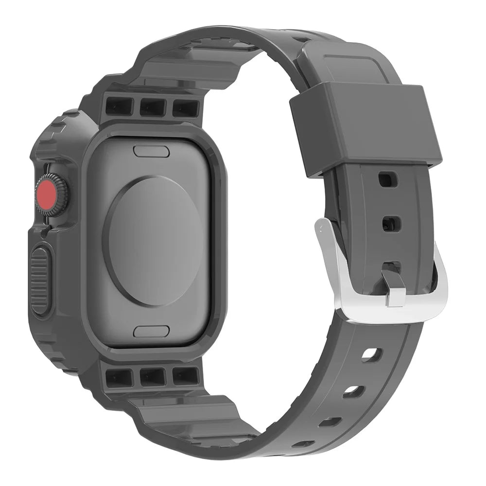 For Apple Watch Series 8 7 45mm / 6 5 4 SE SE (2022) 44mm / 3 2 1 42mm Smart Watch Band TPU Wrist Strap Replacement with Protective Watch Case - Black - 3
