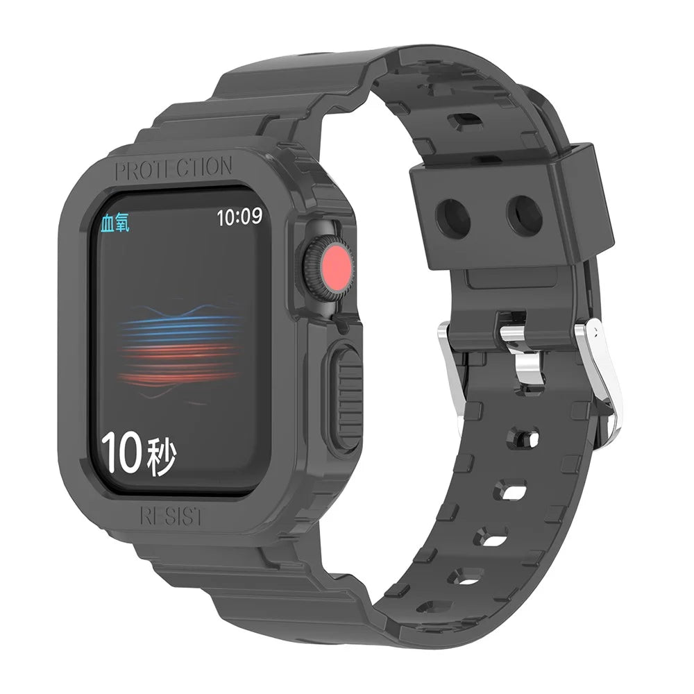 For Apple Watch Series 11 10 42mm / 9 8 7 41mm / SE3 SE2 SE 6 5 4 40mm / 3 2 1 38mm TPU Watch Strap Adjustable Wrist Band with Anti-Scratch Watch Case - Black - 2