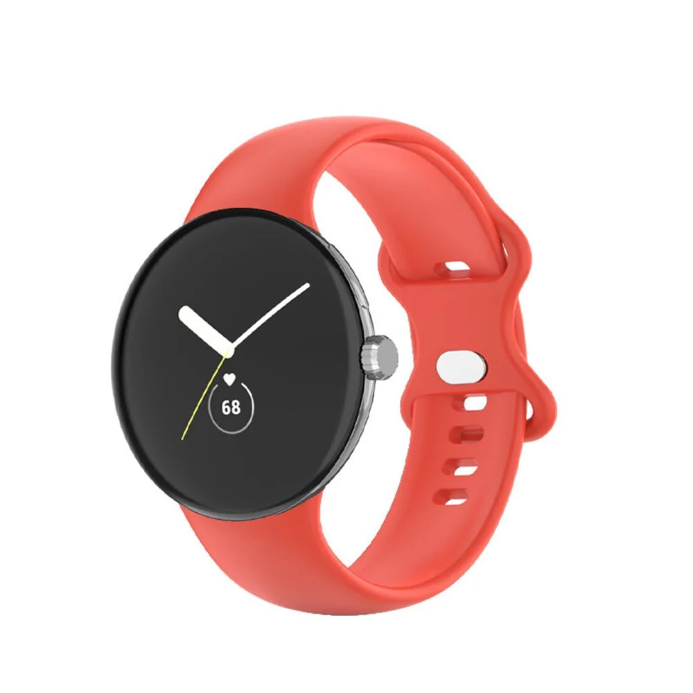For Google Pixel Watch 4 41mm / Watch 3 41mm / Watch 2 / Watch Men Silicone Watch Band Solid Color Adjustable Replacement Wrist Strap, Size L - Red - 2