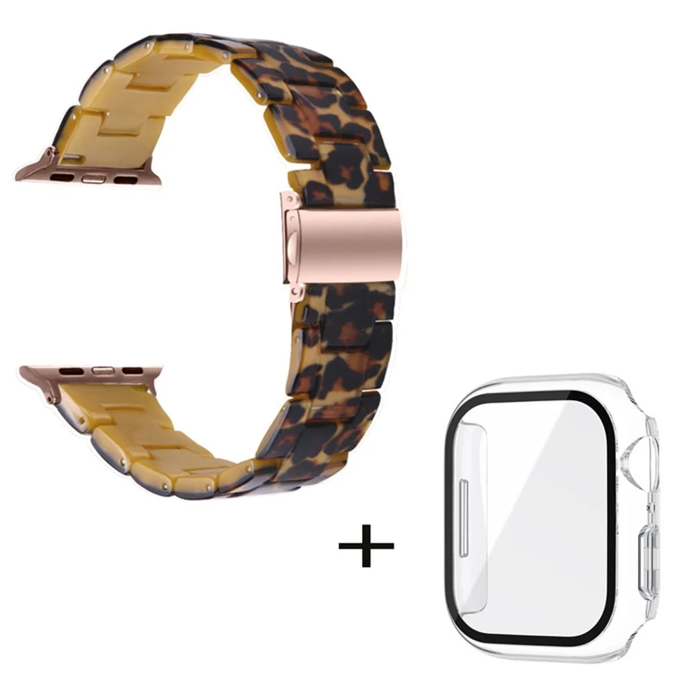 For Apple Watch Series 6 / 5 / 4 / SE / SE (2022) 44mm 3 Beads Resin Watch Strap Replacement Wrist Band with Transparent Watch Case - Leopard - 2