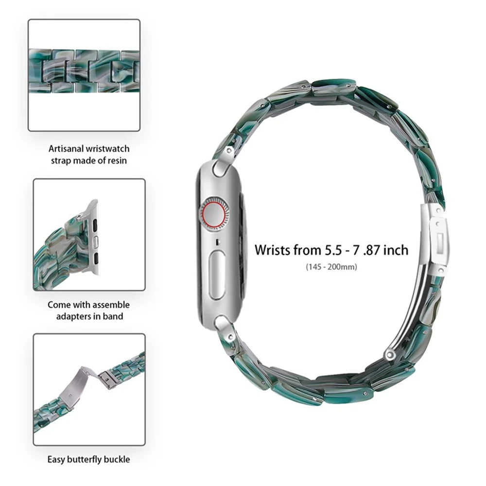 For Apple Watch Series 6 / 5 / 4 / SE / SE (2022) 40mm Watch Band 3 Beads Resin Replacement Wrist Strap with Transparent Watch Case - Dazzle Green - 4