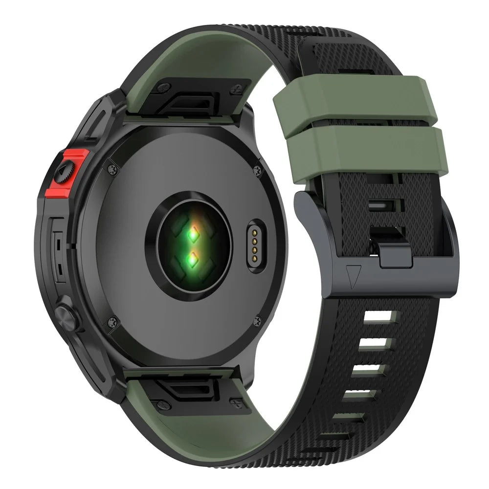 For Garmin Enduro / Tactix Delta / Tactix 7 Pro Dual Colors Replacement Wrist Band 26mm Textured Silicone Watch Strap - Blackish Green / Black - 1