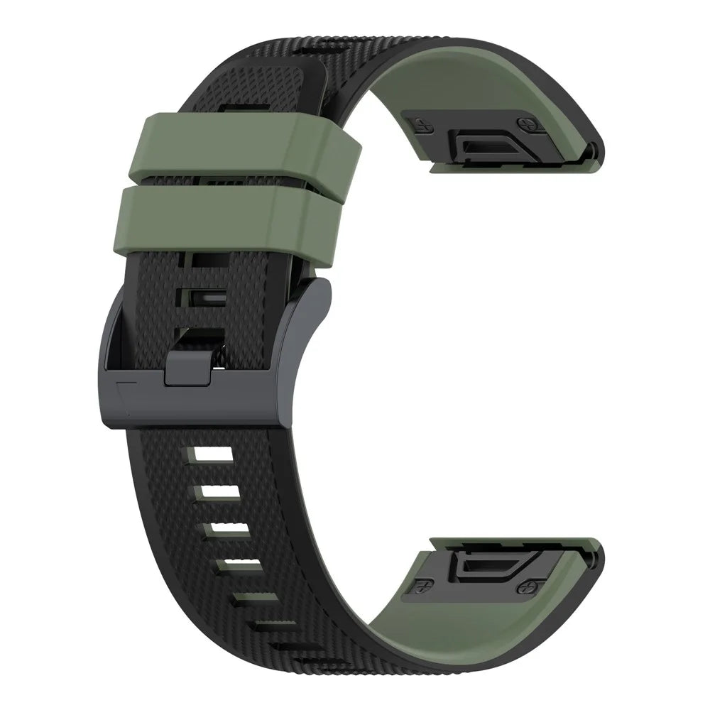 For Garmin Enduro / Tactix Delta / Tactix 7 Pro Dual Colors Replacement Wrist Band 26mm Textured Silicone Watch Strap - Blackish Green / Black - 2