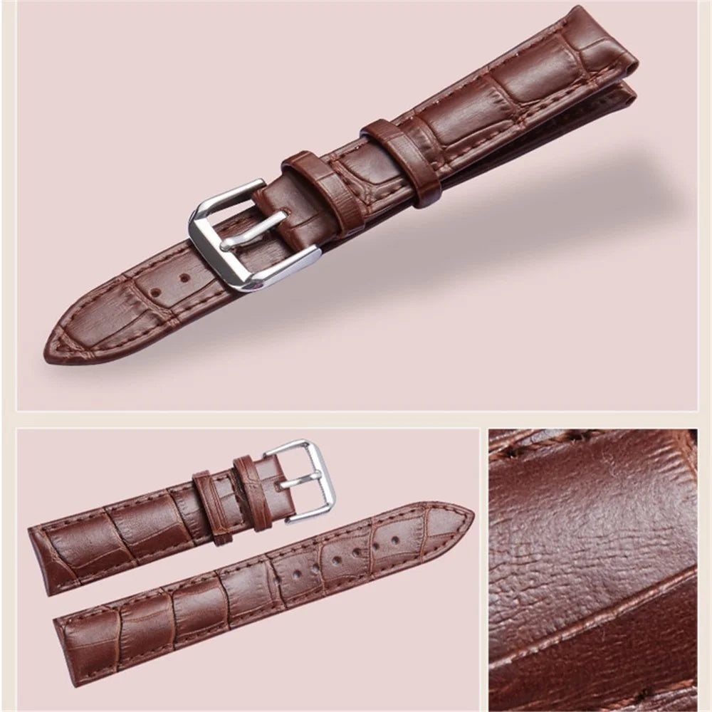 For Fitbit Versa 4 / Sense 2 Genuine Leather Watch Strap Crocodile Texture Replacement Band Stainless Steel Buckle Bracelet - Brown - 5