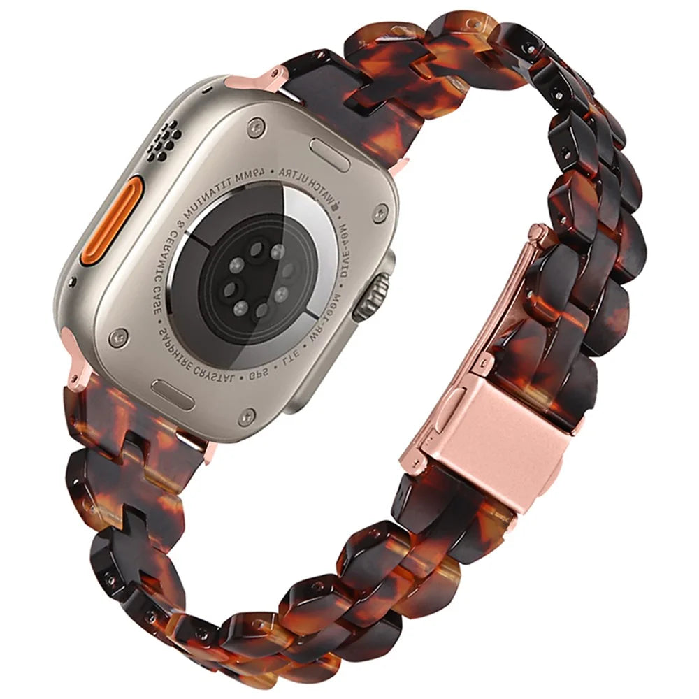 Watch Strap for Apple Watch Series 11 10 42mm / 9 8 7 41mm / SE3 SE2 SE 6 5 4 40mm / 3 2 1 38mm Resin Watch Band Quick Release - Tortoiseshell Color - 1