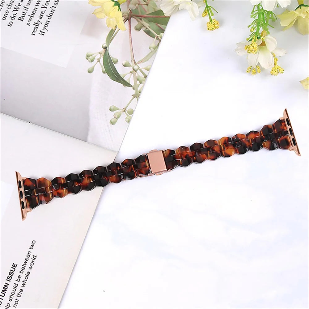 Watch Strap for Apple Watch Series 11 10 42mm / 9 8 7 41mm / SE3 SE2 SE 6 5 4 40mm / 3 2 1 38mm Resin Watch Band Quick Release - Tortoiseshell Color - 2