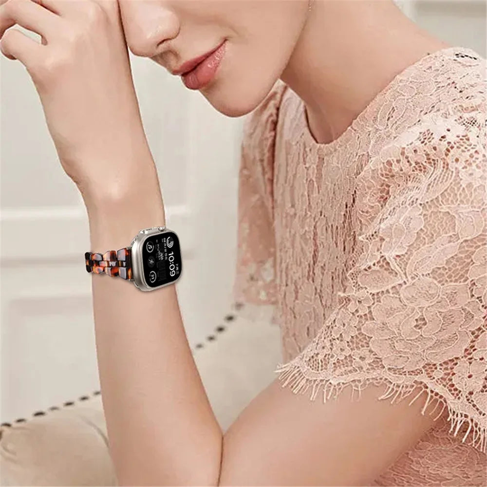 Watch Strap for Apple Watch Series 11 10 42mm / 9 8 7 41mm / SE3 SE2 SE 6 5 4 40mm / 3 2 1 38mm Resin Watch Band Quick Release - Tortoiseshell Color - 5