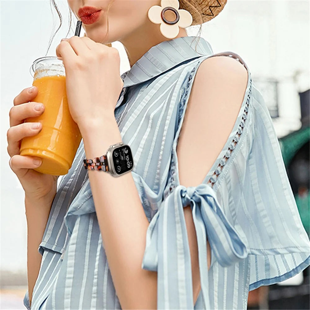 Watch Strap for Apple Watch Series 11 10 42mm / 9 8 7 41mm / SE3 SE2 SE 6 5 4 40mm / 3 2 1 38mm Resin Watch Band Quick Release - Tortoiseshell Color - 6