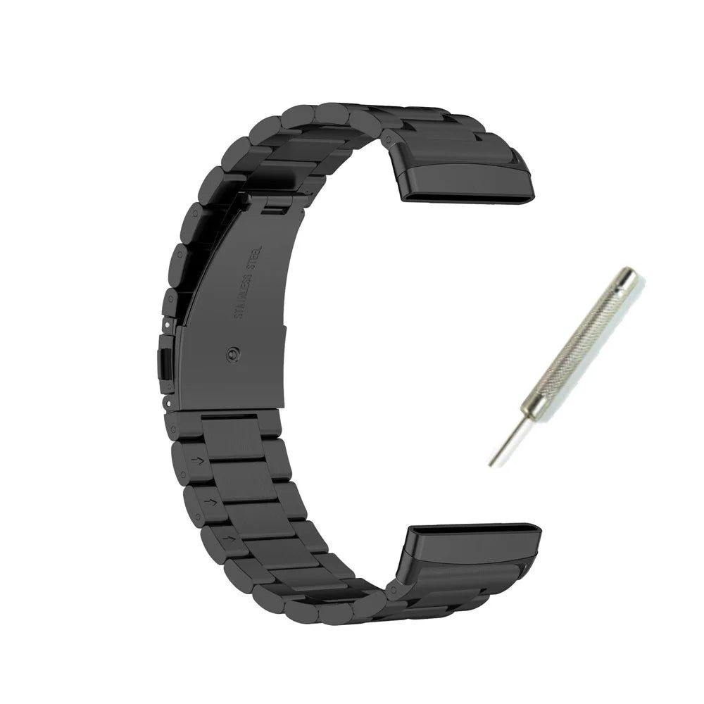 For Fitbit Versa 4 / Versa 3 / Sense 2 / Sense Stylish 3 Beads Design Stainless Steel Wrist Band Replacement Smartwatch Strap - Black - 4