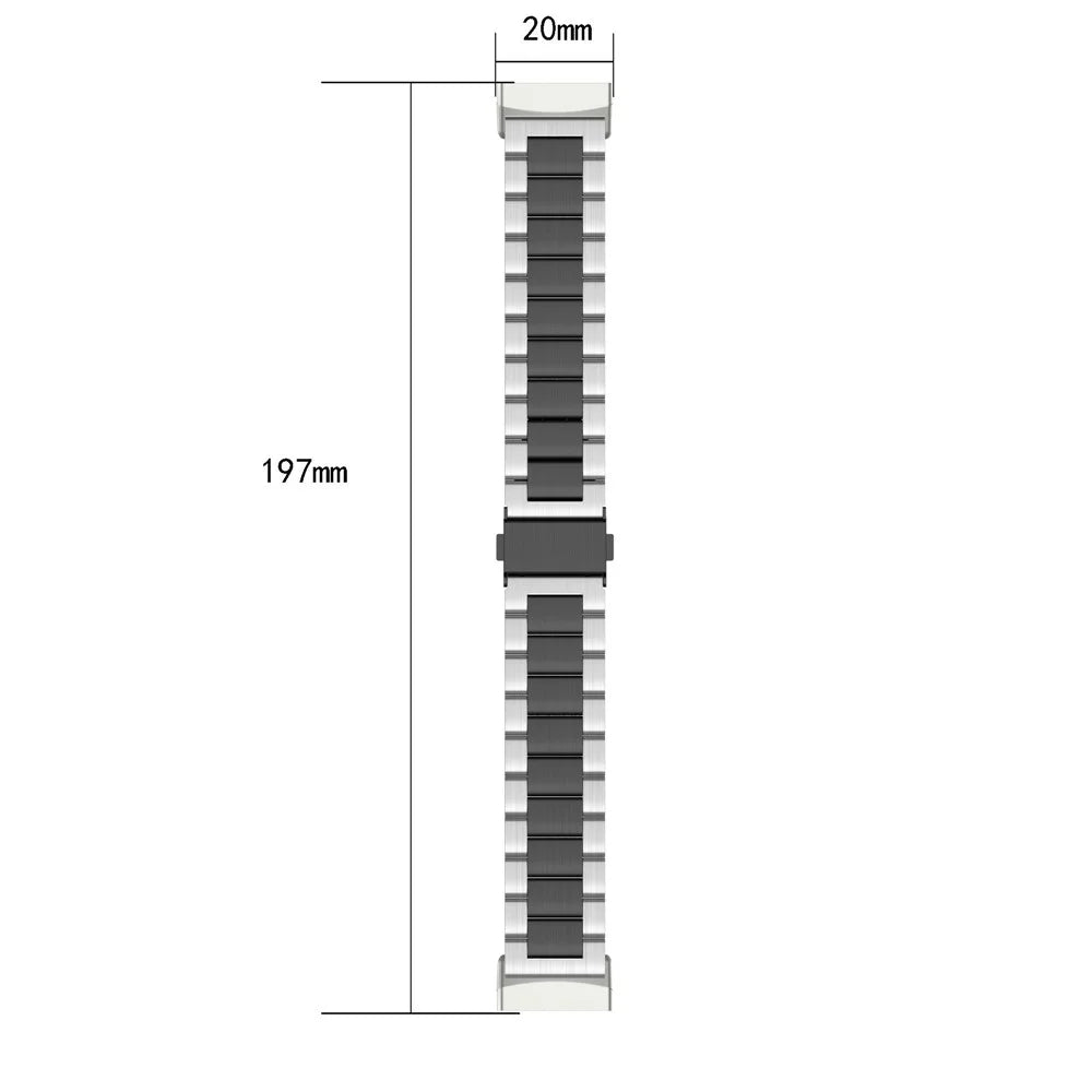 For Fitbit Versa 4 / Versa 3 / Sense 2 / Sense Stylish 3 Beads Design Stainless Steel Wrist Band Replacement Smartwatch Strap - Black - 6