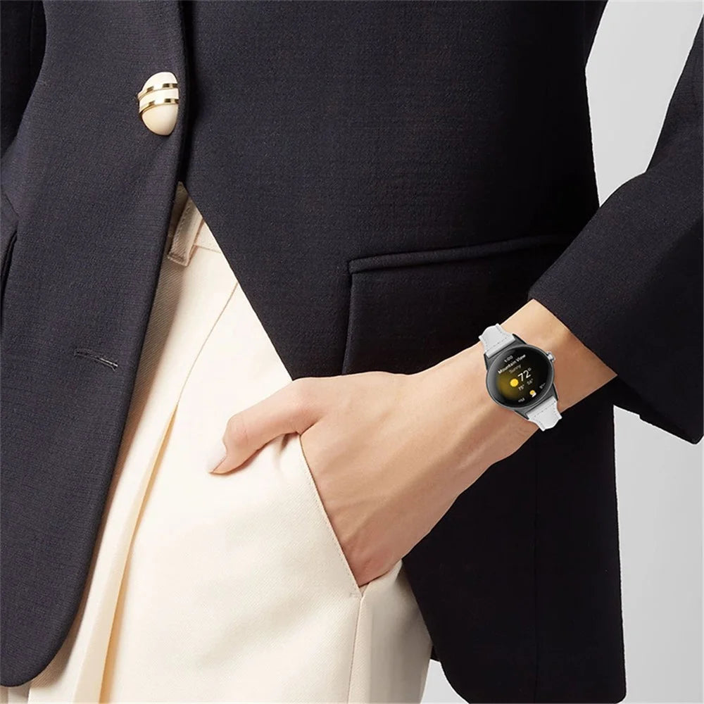 For Google Pixel Watch 4 41mm / Watch 3 41mm / Watch 2 / Watch Genuine Leather Watch Band Adjustable 20mm Bracelet Strap with Black Connector - White - 4