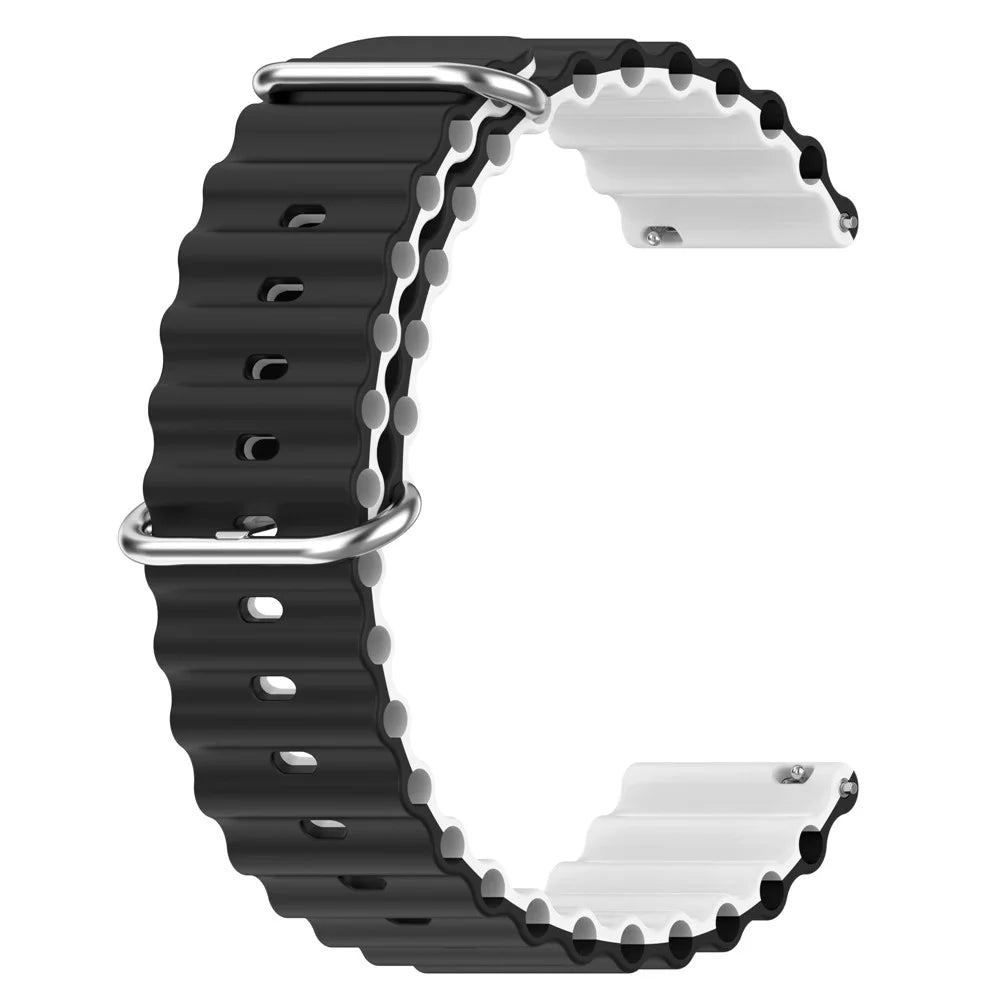 For Garmin Vivoactive 4 / Garmin Venu 2 Universal 22mm Silicone Watch Strap Wavy Design Double Color Watchband - Black / White - 1