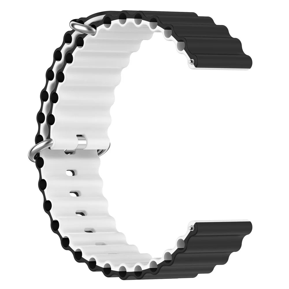 For Garmin Vivoactive 4 / Garmin Venu 2 Universal 22mm Silicone Watch Strap Wavy Design Double Color Watchband - Black / White - 2