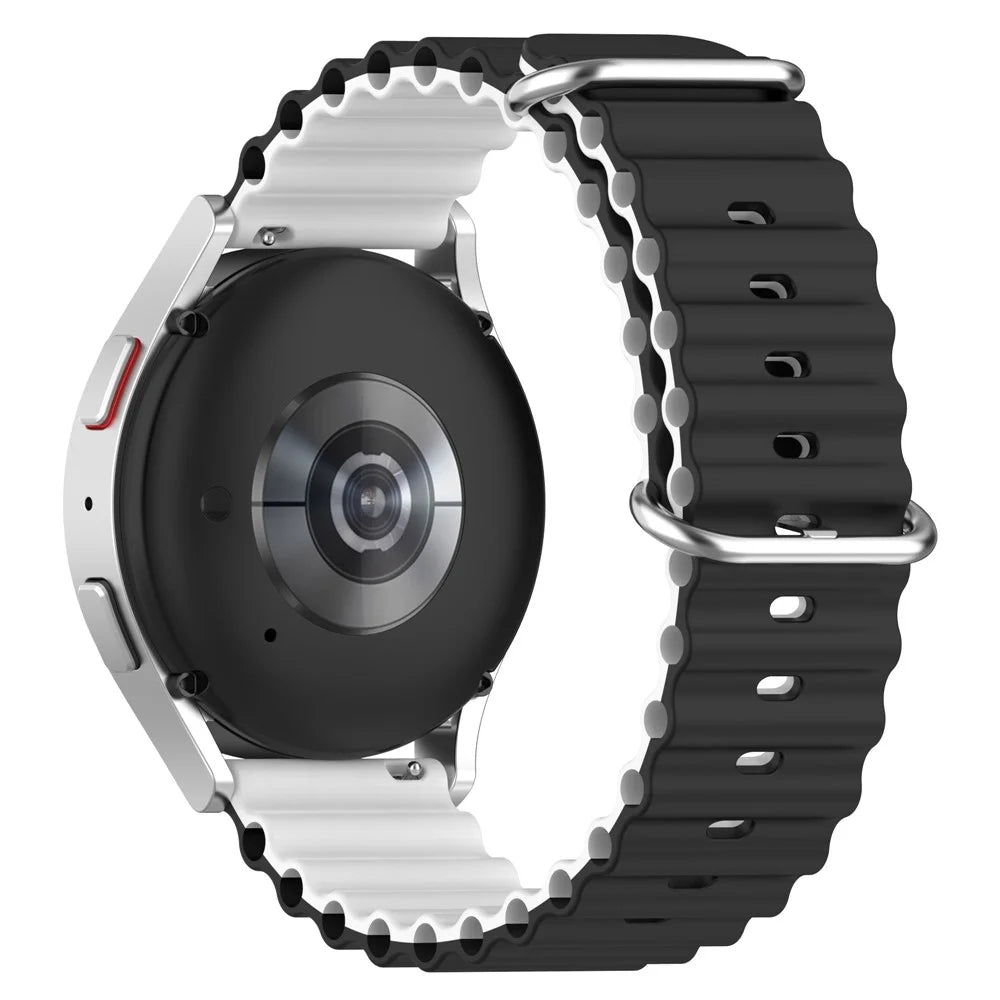 For Garmin Vivoactive 4 / Garmin Venu 2 Universal 22mm Silicone Watch Strap Wavy Design Double Color Watchband - Black / White - 4