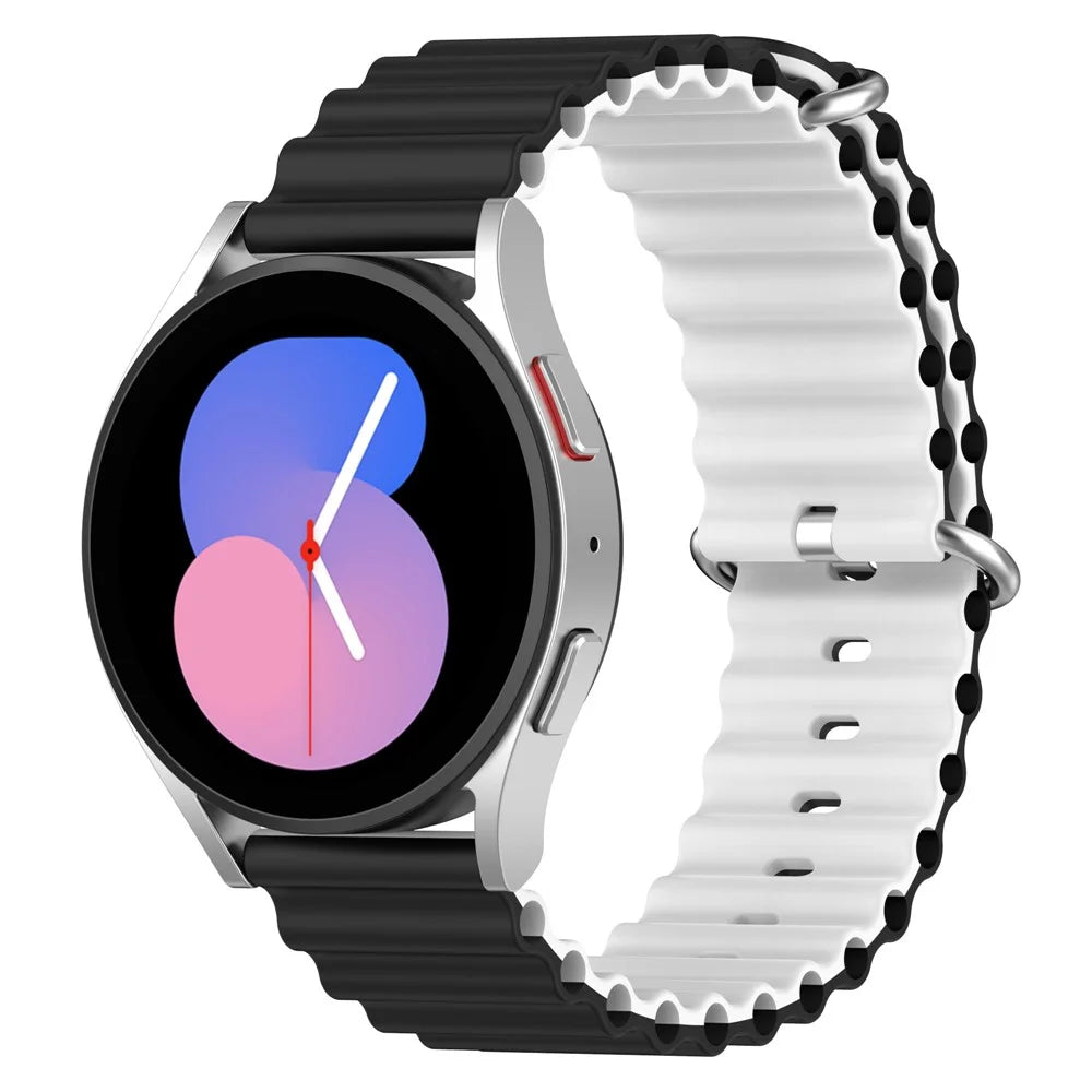 For Garmin Vivoactive 4 / Garmin Venu 2 Universal 22mm Silicone Watch Strap Wavy Design Double Color Watchband - Black / White - 5