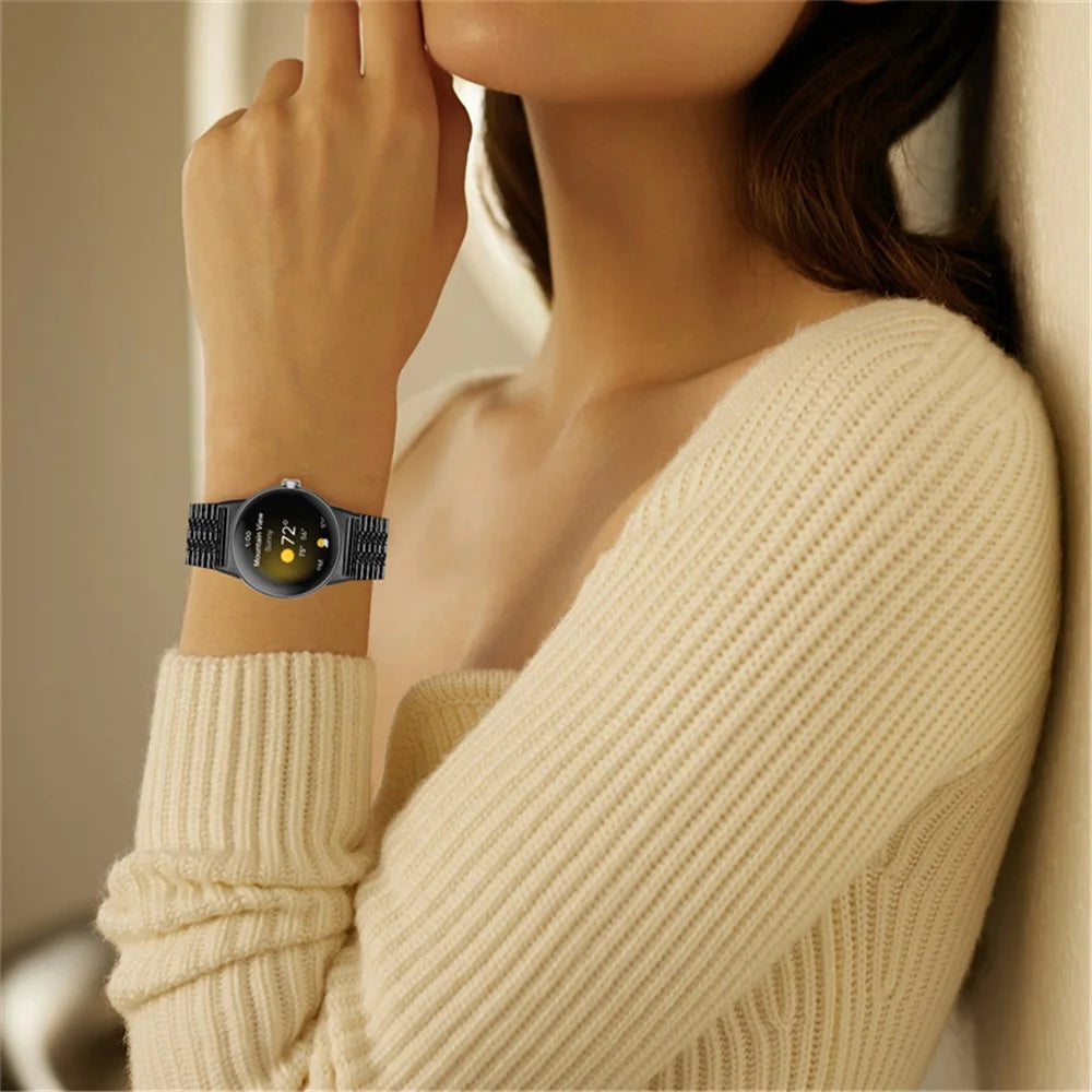 For Google Pixel Watch 4 41mm / Watch 3 41mm / Watch 2 / Watch High-End Stainless Steel Replacement Wrist Strap 5 Beads Smart Watch Band - Black - 4