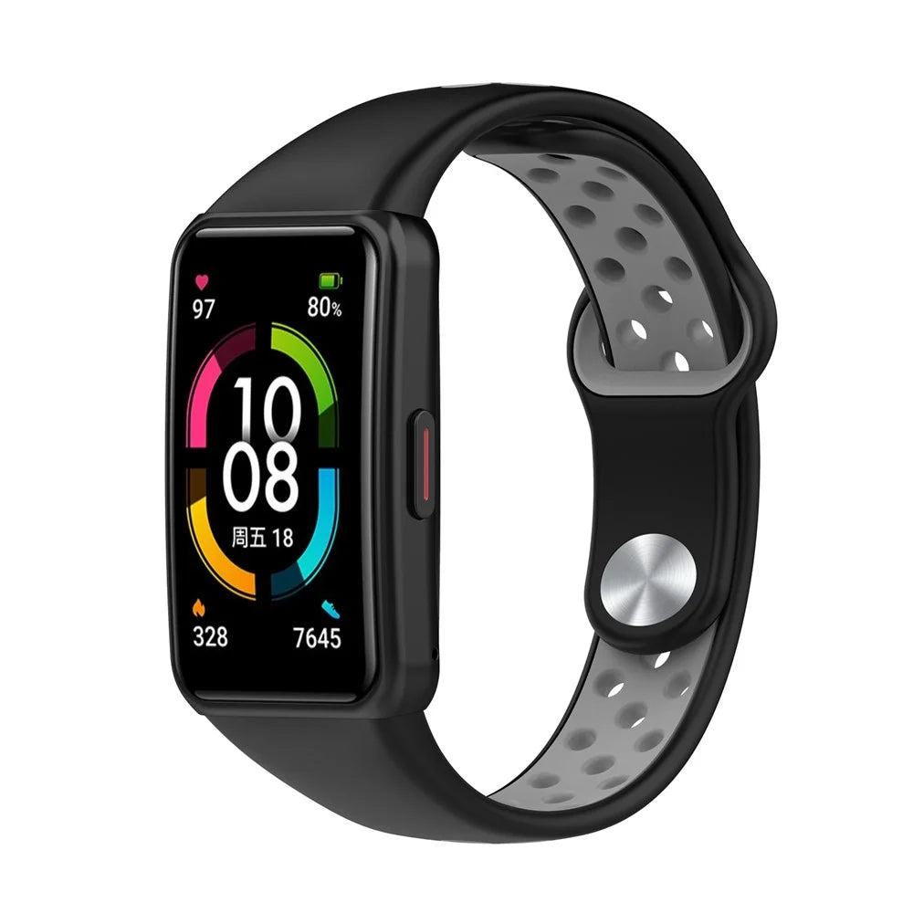 For Huawei Band 6 / Honor Band 6 Dual Color Silicone Watch Band Adjustable Wrist Strap Replacement - Black / Grey - 6