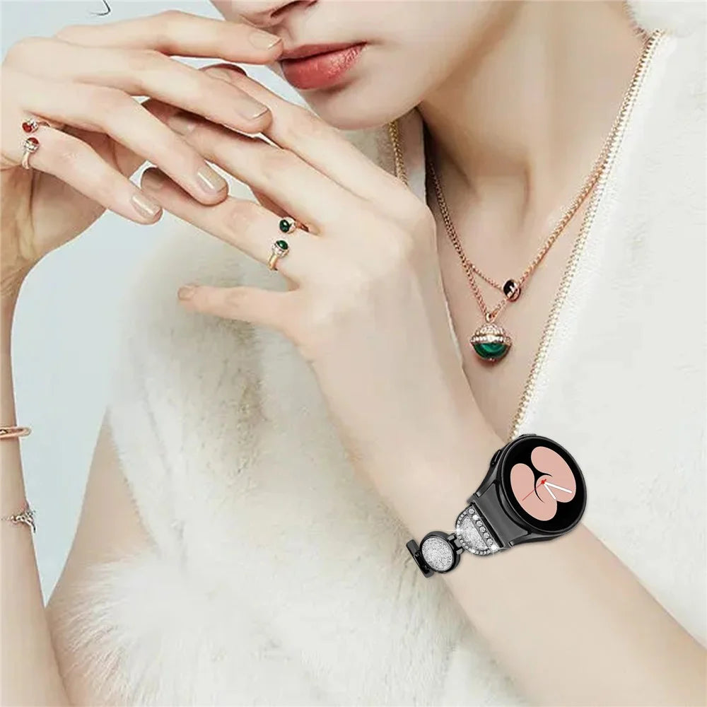 For Samsung Galaxy Watch4 Active 40mm / 44mm / Watch4 Classic 42mm / 46mm Strap Quicksand Rhinestone Watch Band - Black - 7